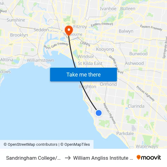 Sandringham College/Bluff Rd to William Angliss Institute Of TAFE map