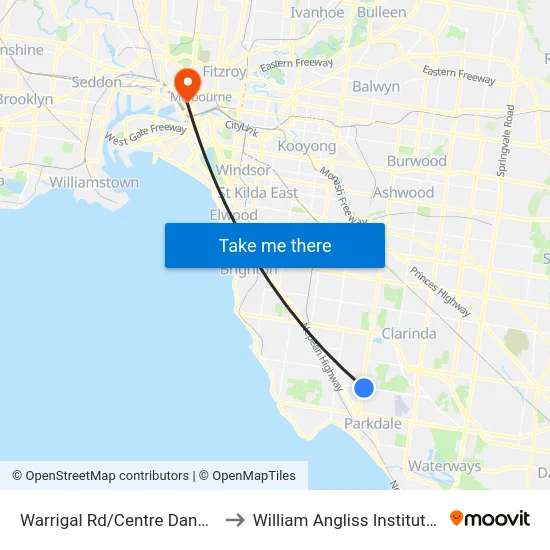 Warrigal Rd/Centre Dandenong Rd to William Angliss Institute Of TAFE map