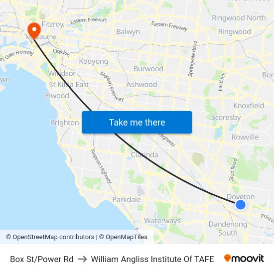 Box St/Power Rd to William Angliss Institute Of TAFE map