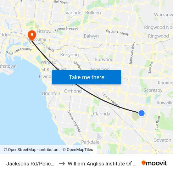 Jacksons Rd/Police Rd to William Angliss Institute Of TAFE map