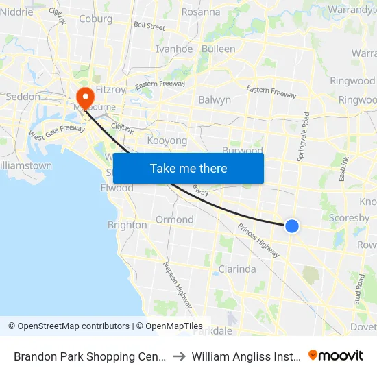 Brandon Park Shopping Centre/Springvale Rd to William Angliss Institute Of TAFE map