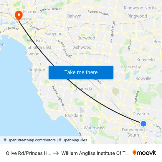 Olive Rd/Princes Hwy to William Angliss Institute Of TAFE map