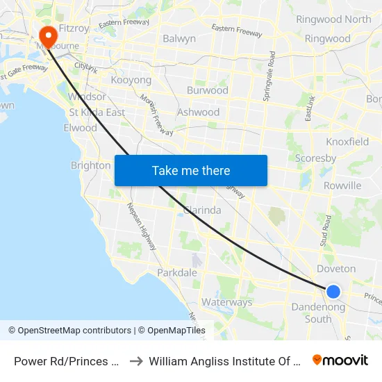 Power Rd/Princes Hwy to William Angliss Institute Of TAFE map