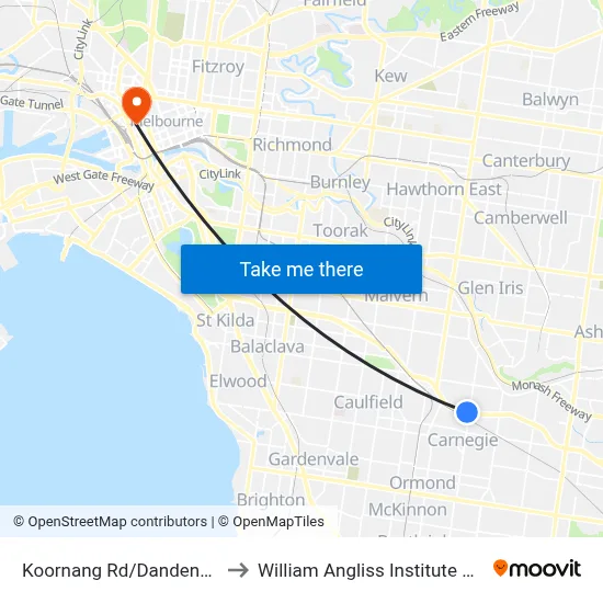 Koornang Rd/Dandenong Rd to William Angliss Institute Of TAFE map