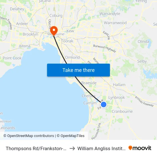 Thompsons Rd/Frankston-Dandenong Rd to William Angliss Institute Of TAFE map