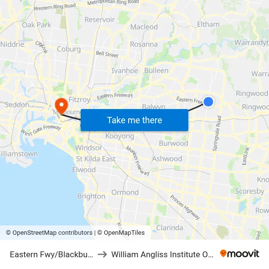 Eastern Fwy/Blackburn Rd to William Angliss Institute Of TAFE map