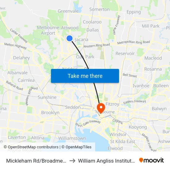 Mickleham Rd/Broadmeadows Rd to William Angliss Institute Of TAFE map