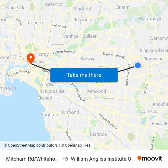 Mitcham Rd/Whitehorse Rd to William Angliss Institute Of TAFE map