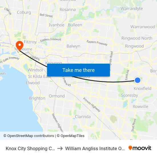 Knox City Shopping Centre to William Angliss Institute Of TAFE map