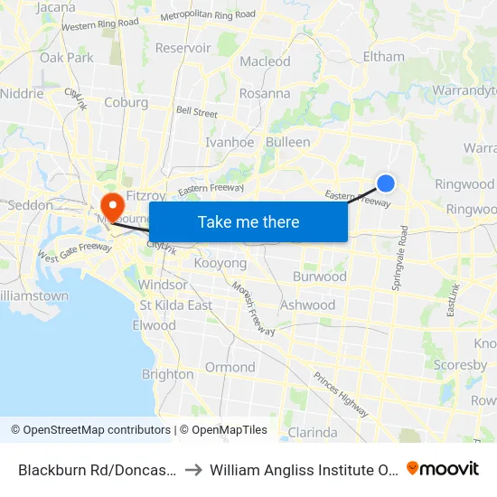 Blackburn Rd/Doncaster Rd to William Angliss Institute Of TAFE map