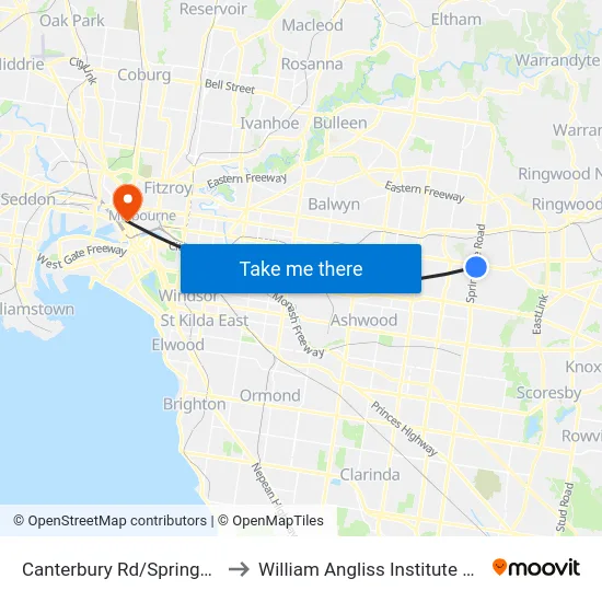 Canterbury Rd/Springvale Rd to William Angliss Institute Of TAFE map