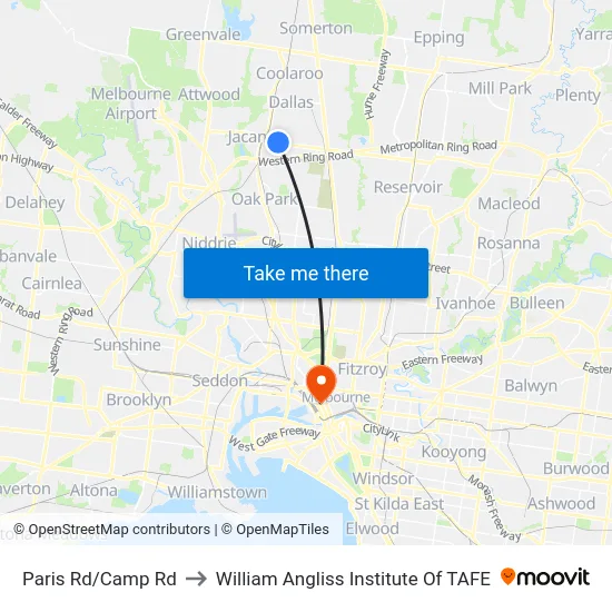 Paris Rd/Camp Rd to William Angliss Institute Of TAFE map
