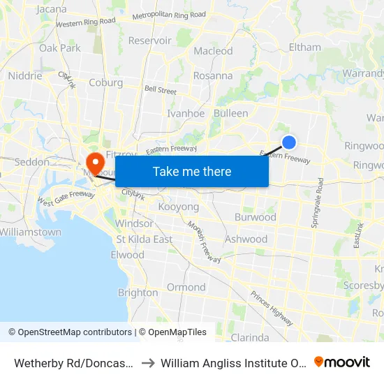 Wetherby Rd/Doncaster Rd to William Angliss Institute Of TAFE map