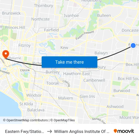 Eastern Fwy/Station St to William Angliss Institute Of TAFE map