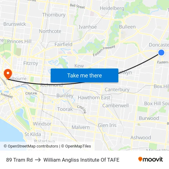 89 Tram Rd to William Angliss Institute Of TAFE map