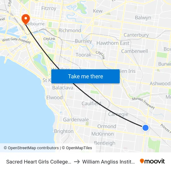 Sacred Heart Girls College/Warrigal Rd to William Angliss Institute Of TAFE map