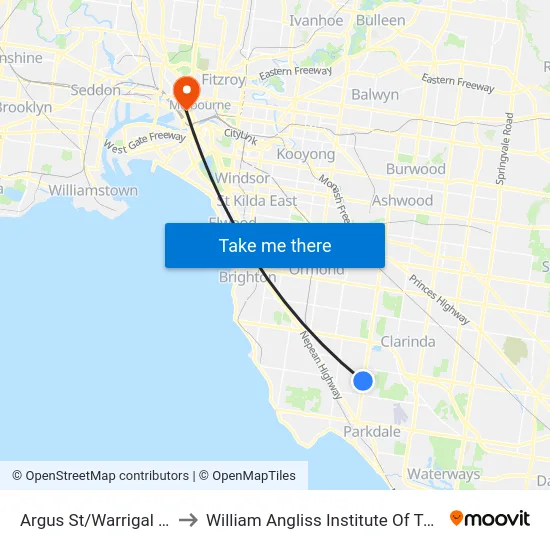 Argus St/Warrigal Rd to William Angliss Institute Of TAFE map