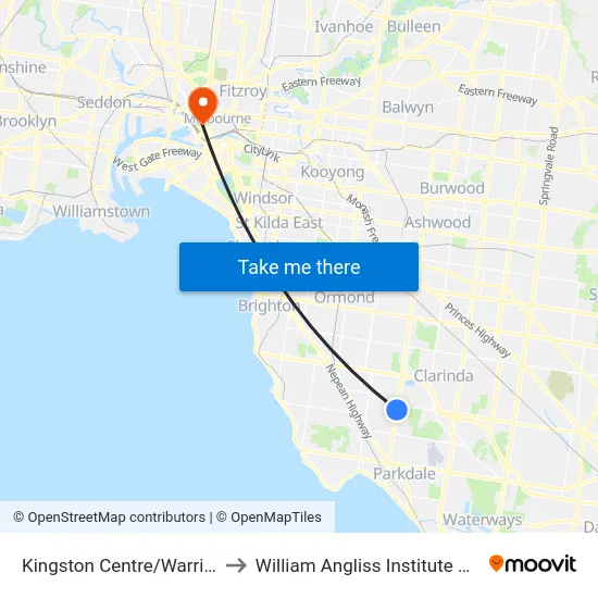 Kingston Centre/Warrigal Rd to William Angliss Institute Of TAFE map