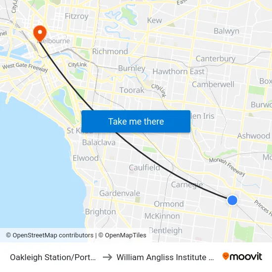 Oakleigh Station/Portman St to William Angliss Institute Of TAFE map