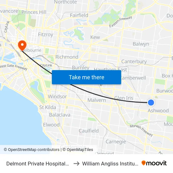 Delmont Private Hospital/Warrigal Rd to William Angliss Institute Of TAFE map