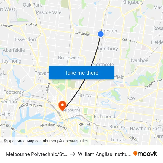 Melbourne Polytechnic/St Georges Rd to William Angliss Institute Of TAFE map
