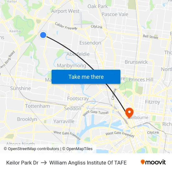 Keilor Park Dr to William Angliss Institute Of TAFE map