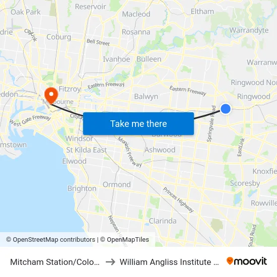Mitcham Station/Colombo St to William Angliss Institute Of TAFE map