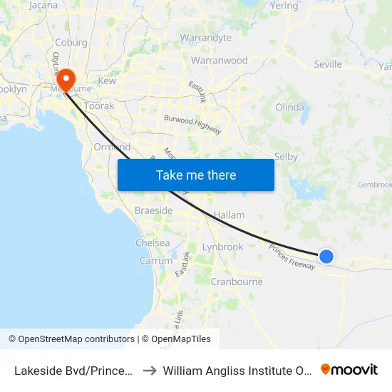 Lakeside Bvd/Princes Hwy to William Angliss Institute Of TAFE map