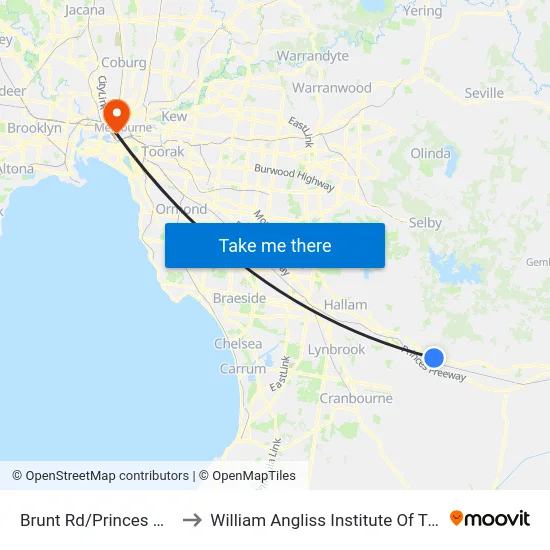 Brunt Rd/Princes Hwy to William Angliss Institute Of TAFE map