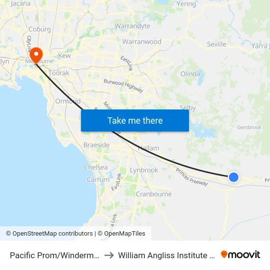 Pacific Prom/Windermere Bvd to William Angliss Institute Of TAFE map