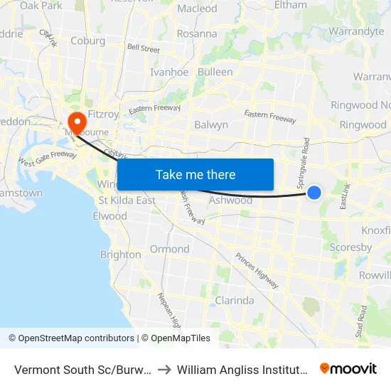 Vermont South Sc/Burwood Hwy to William Angliss Institute Of TAFE map