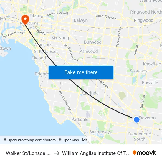Walker St/Lonsdale St to William Angliss Institute Of TAFE map