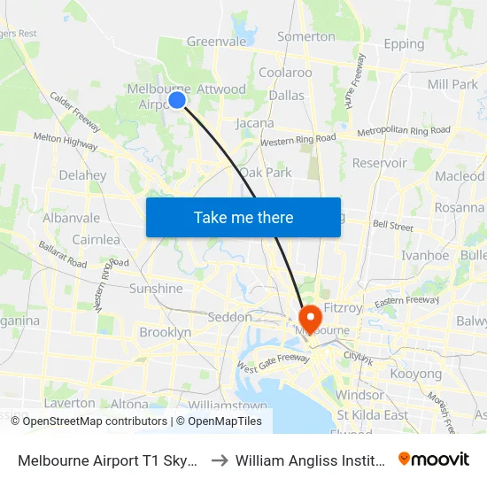 Melbourne Airport T1 Skybus/Arrival Dr to William Angliss Institute Of TAFE map