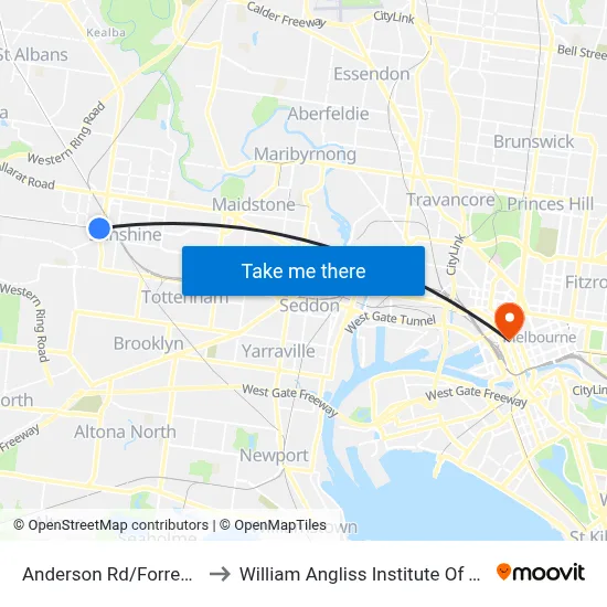 Anderson Rd/Forrest St to William Angliss Institute Of TAFE map