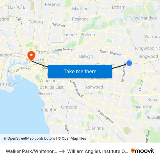 Walker Park/Whitehorse Rd to William Angliss Institute Of TAFE map