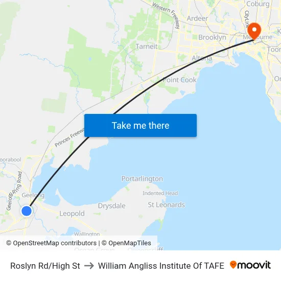 Roslyn Rd/High St to William Angliss Institute Of TAFE map