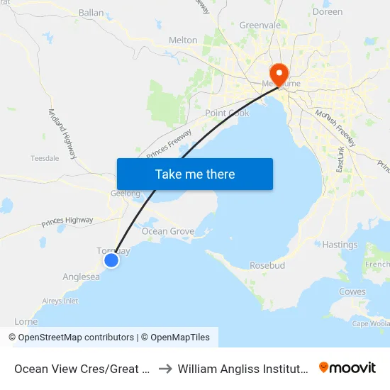 Ocean View Cres/Great Ocean Rd to William Angliss Institute Of TAFE map