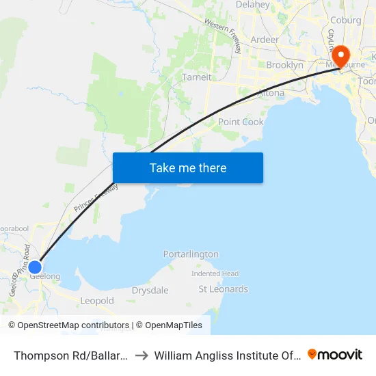 Thompson Rd/Ballarat Rd to William Angliss Institute Of TAFE map
