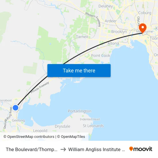 The Boulevard/Thompson Rd to William Angliss Institute Of TAFE map
