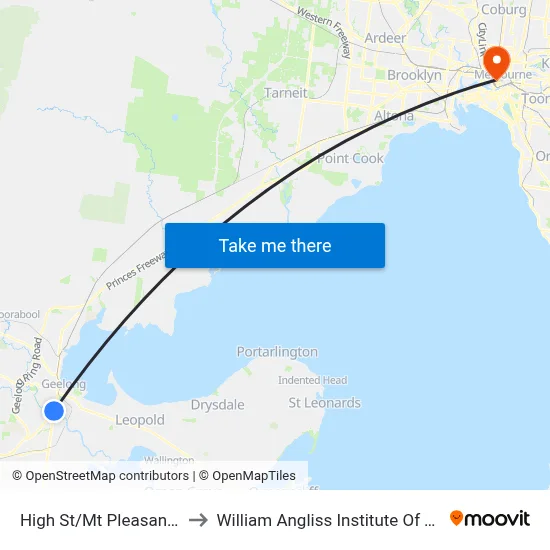 High St/Mt Pleasant Rd to William Angliss Institute Of TAFE map