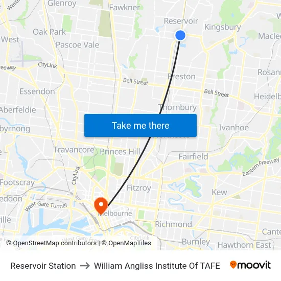 Reservoir Station to William Angliss Institute Of TAFE map