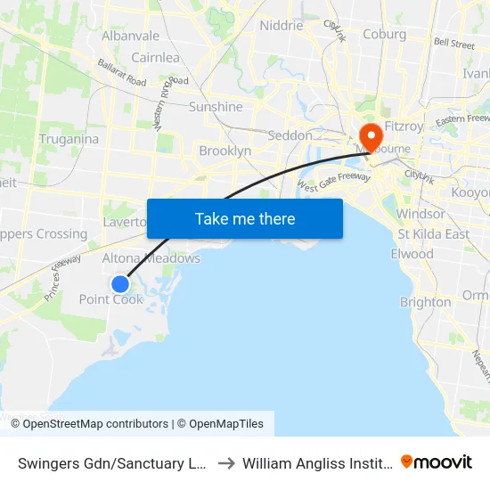 Swingers Gdn/Sanctuary Lakes North Bvd to William Angliss Institute Of TAFE map
