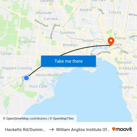Hacketts Rd/Dunnings Rd to William Angliss Institute Of TAFE map