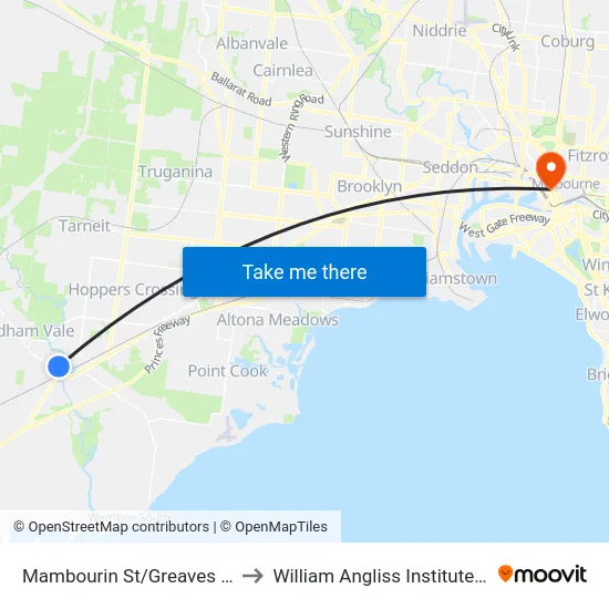 Mambourin St/Greaves St North to William Angliss Institute Of TAFE map