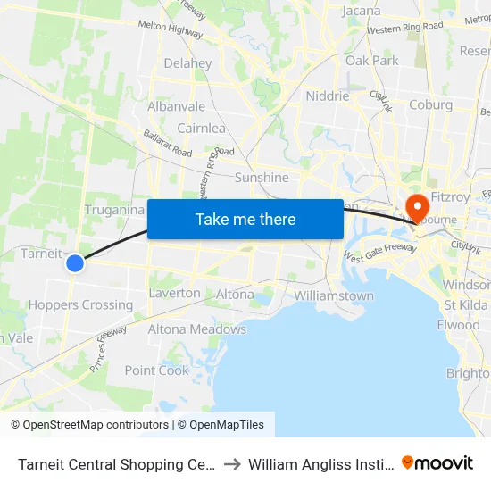 Tarneit Central Shopping Centre/Derrimut Rd to William Angliss Institute Of TAFE map