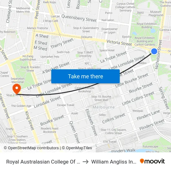 Royal Australasian College Of Surgeons/Victoria Pde to William Angliss Institute Of TAFE map