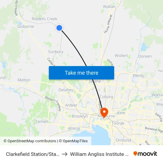 Clarkefield Station/Station St to William Angliss Institute Of TAFE map