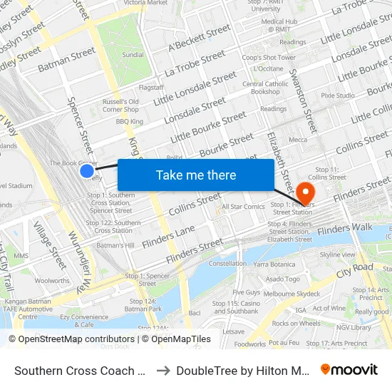 Southern Cross Coach Terminal to DoubleTree by Hilton Melbourne map