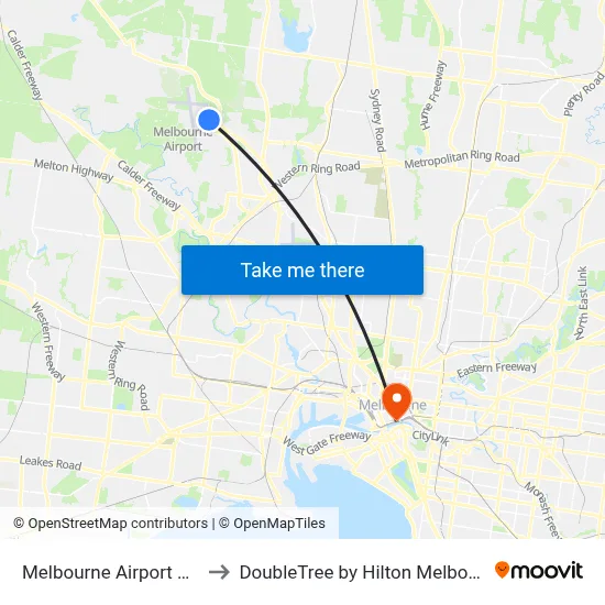 Melbourne Airport MEL to DoubleTree by Hilton Melbourne map