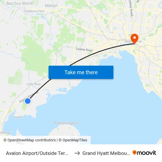 Avalon Airport/Outside Terminal to Grand Hyatt Melbourne map